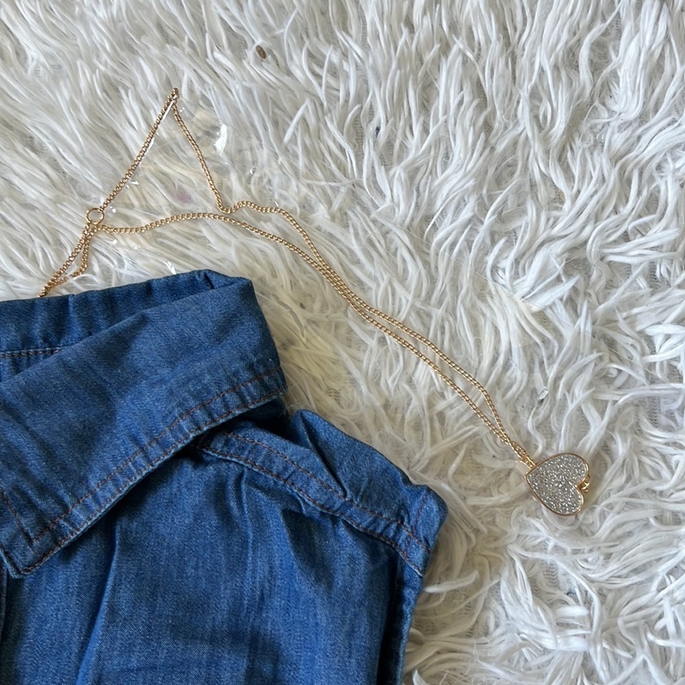 Knit Works Girls Tiered Denim Dress with Belt & Necklace blue/Mustard size 16.5 - Picture 6 of 12